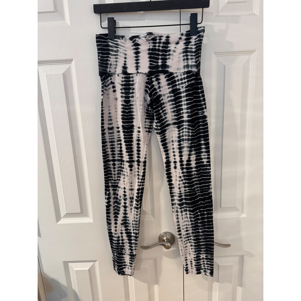 Hard Tail Forever Tie Dye Fold Over Waist Leggings Black White W-338 Womens M